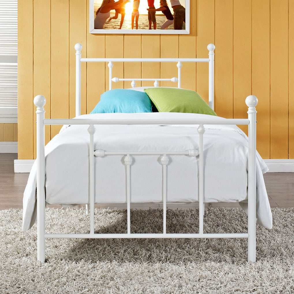 Full size White Metal Platform Bed with Headboard and Footboard-1