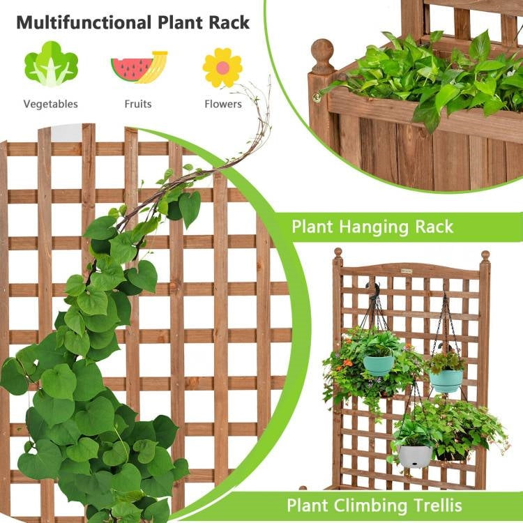 Outdoor Solid Wood Raised Garden Bed Mobile Planter Box with Trellis on Wheels-3