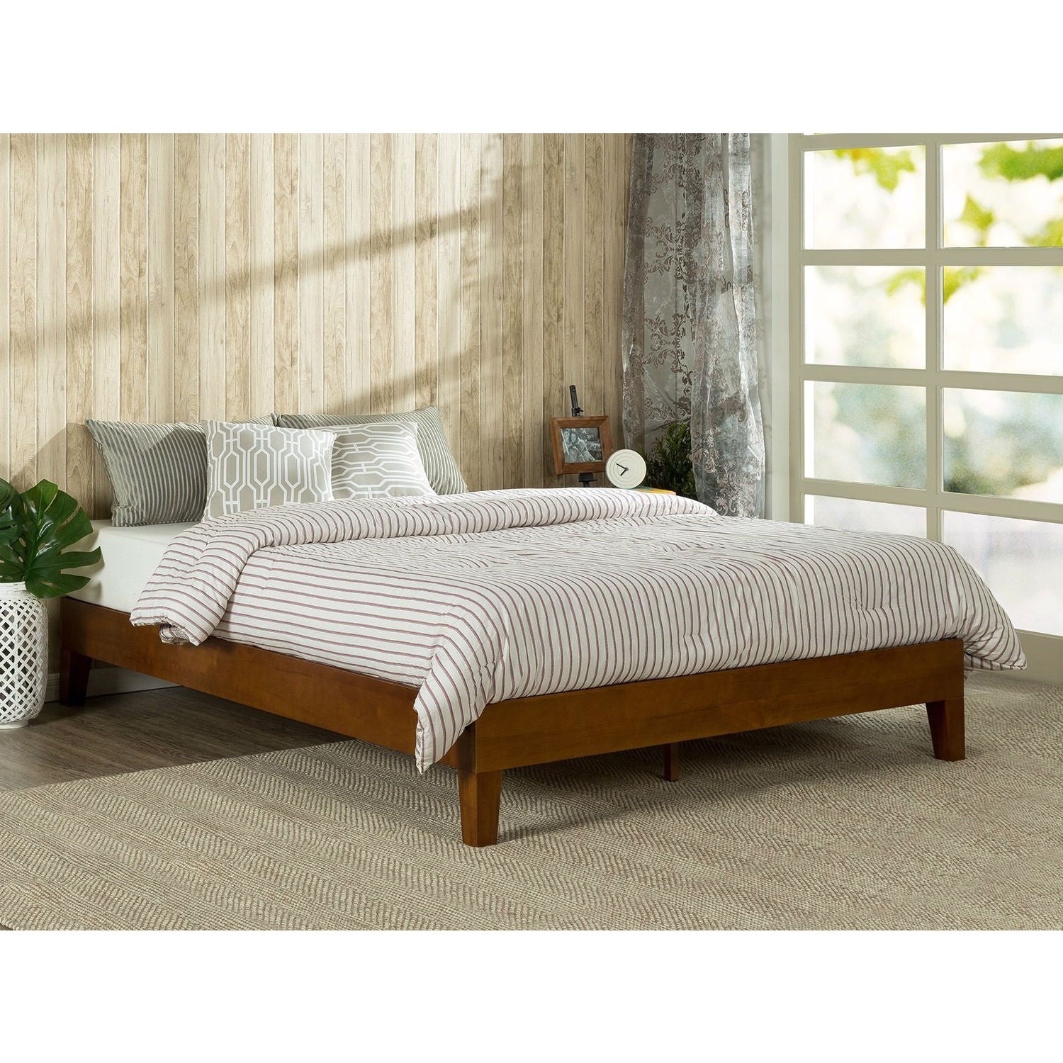 Full size Low Profile Platform Bed Frame in Cherry Wood Finish-1