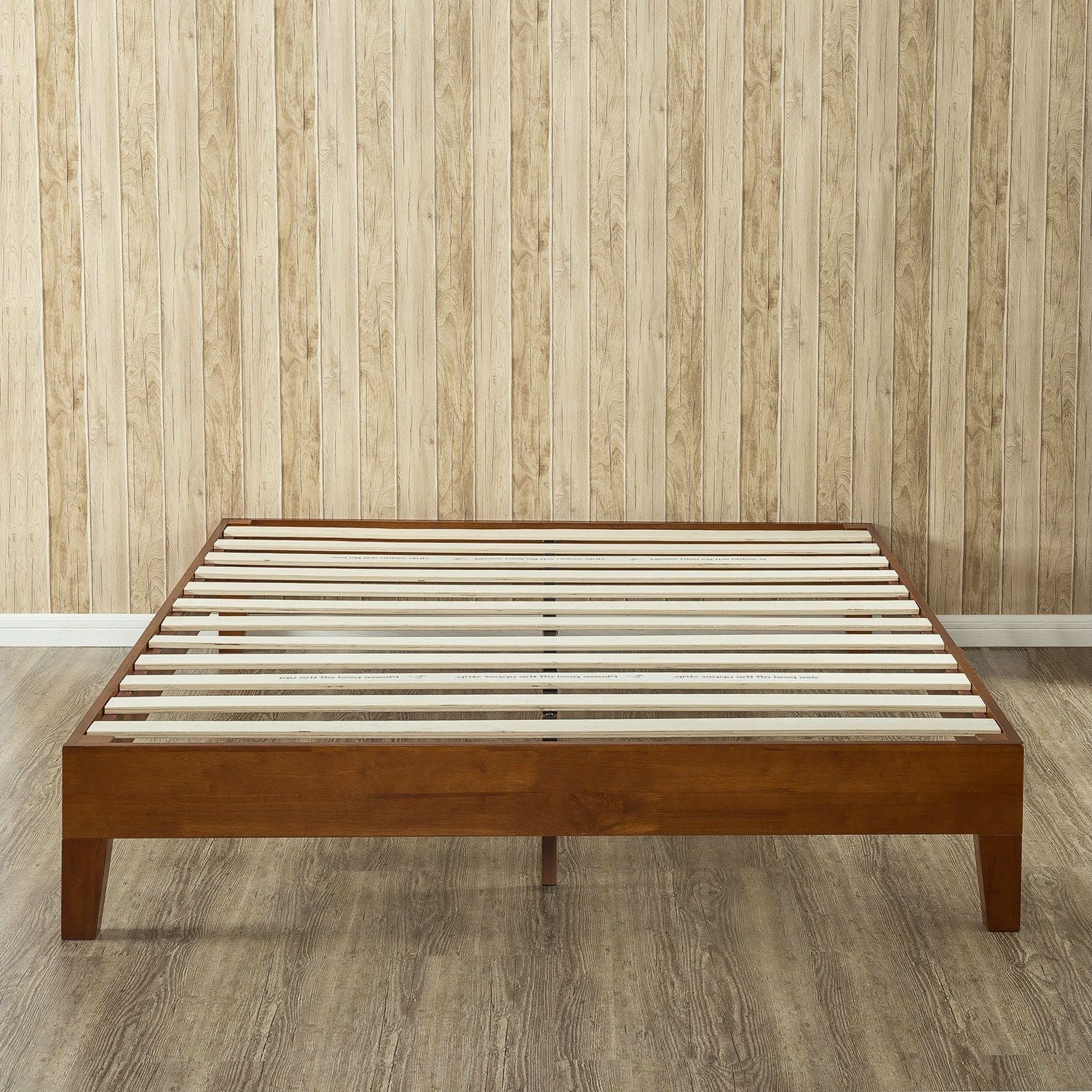 Full size Low Profile Platform Bed Frame in Cherry Wood Finish-2