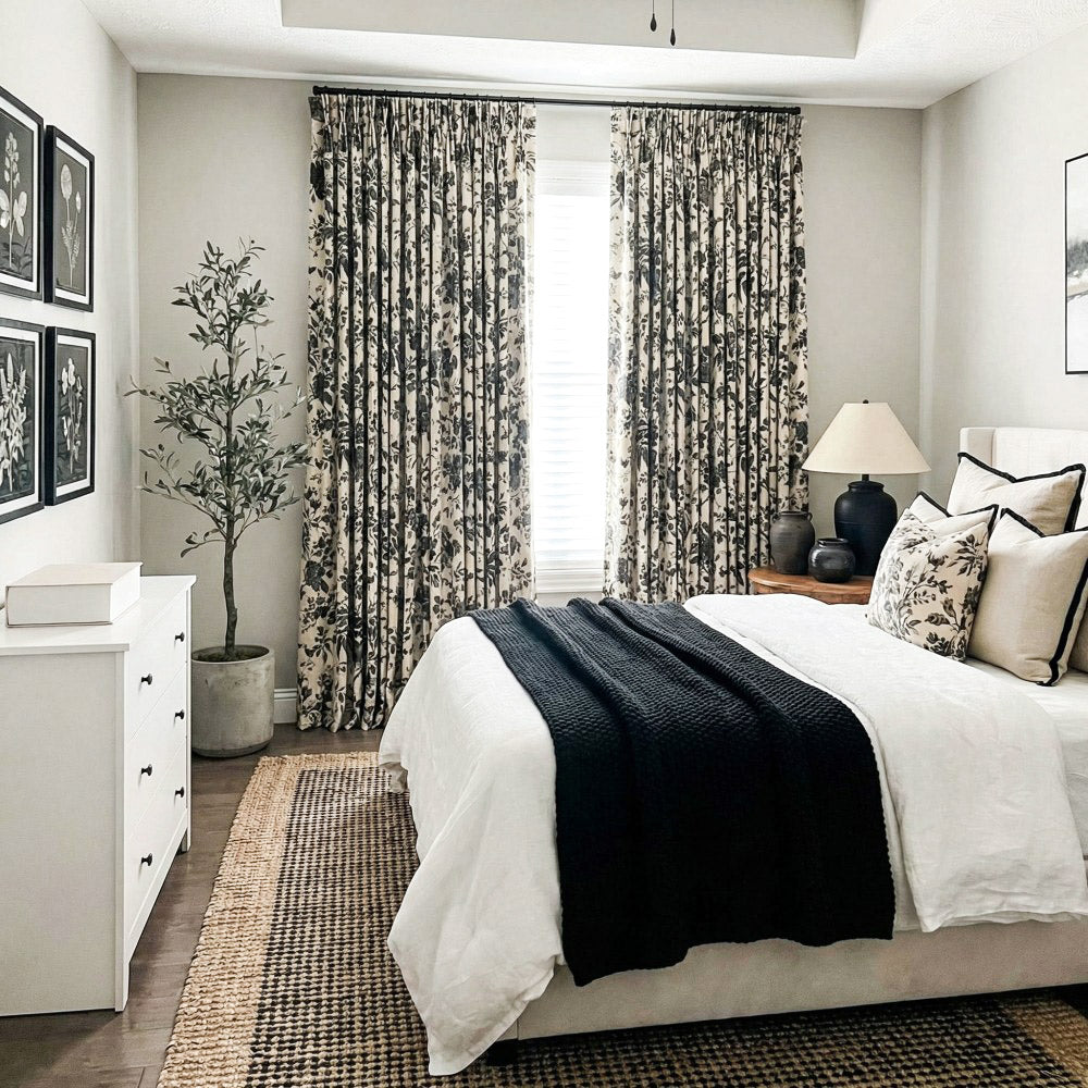 Faiga Vintage Style Brown Floral Jacquard Curtains
