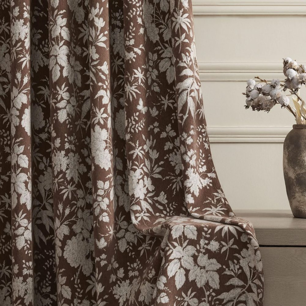 Faiga Vintage Style Brown Floral Jacquard Curtains