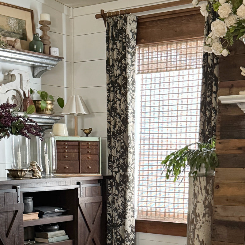Faiga Vintage Style Brown Floral Jacquard Curtains