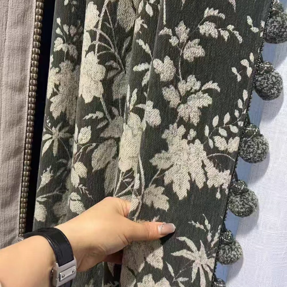 Faiga Vintage Style Brown Floral Jacquard Curtains