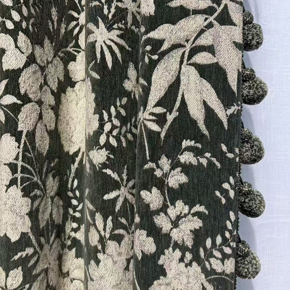 Faiga Vintage Style Brown Floral Jacquard Curtains