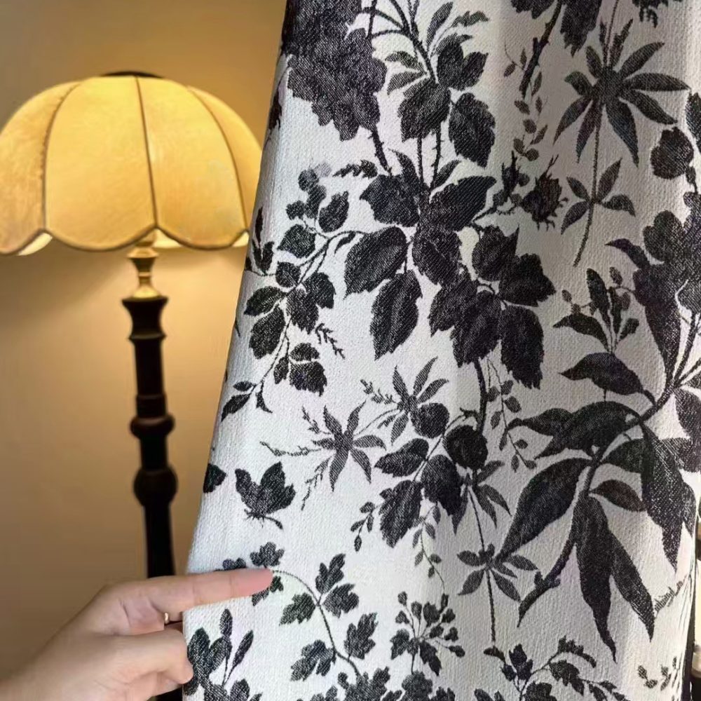 Faiga Vintage Style Brown Floral Jacquard Curtains
