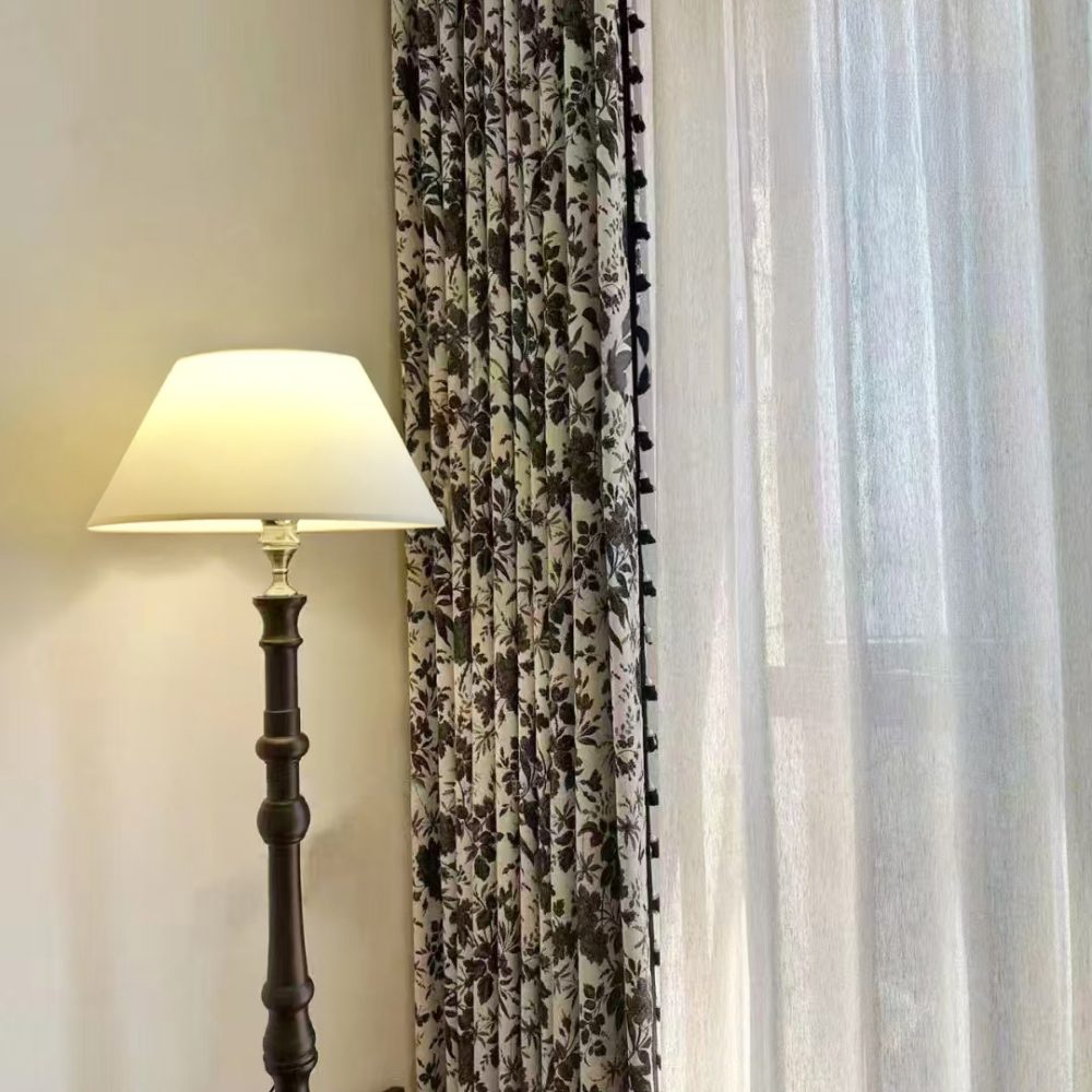 Faiga Vintage Style Brown Floral Jacquard Curtains
