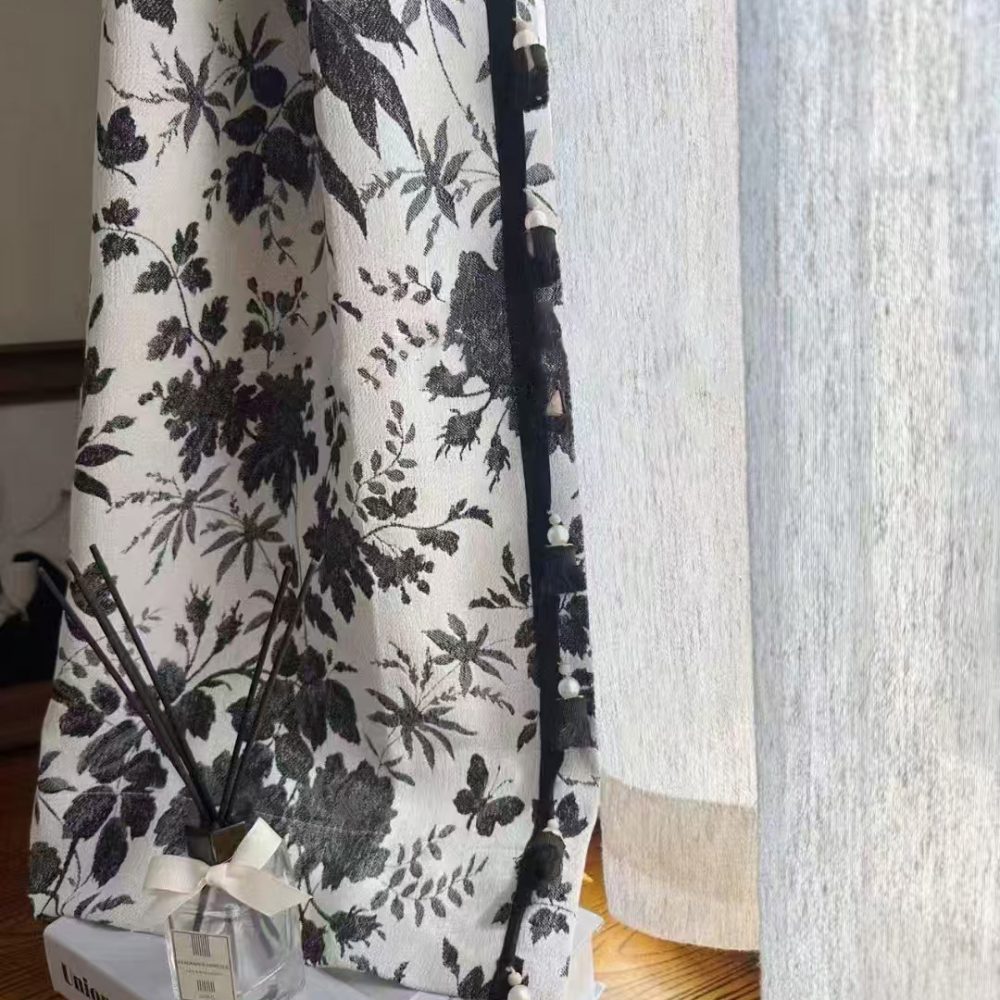 Faiga Vintage Style Brown Floral Jacquard Curtains