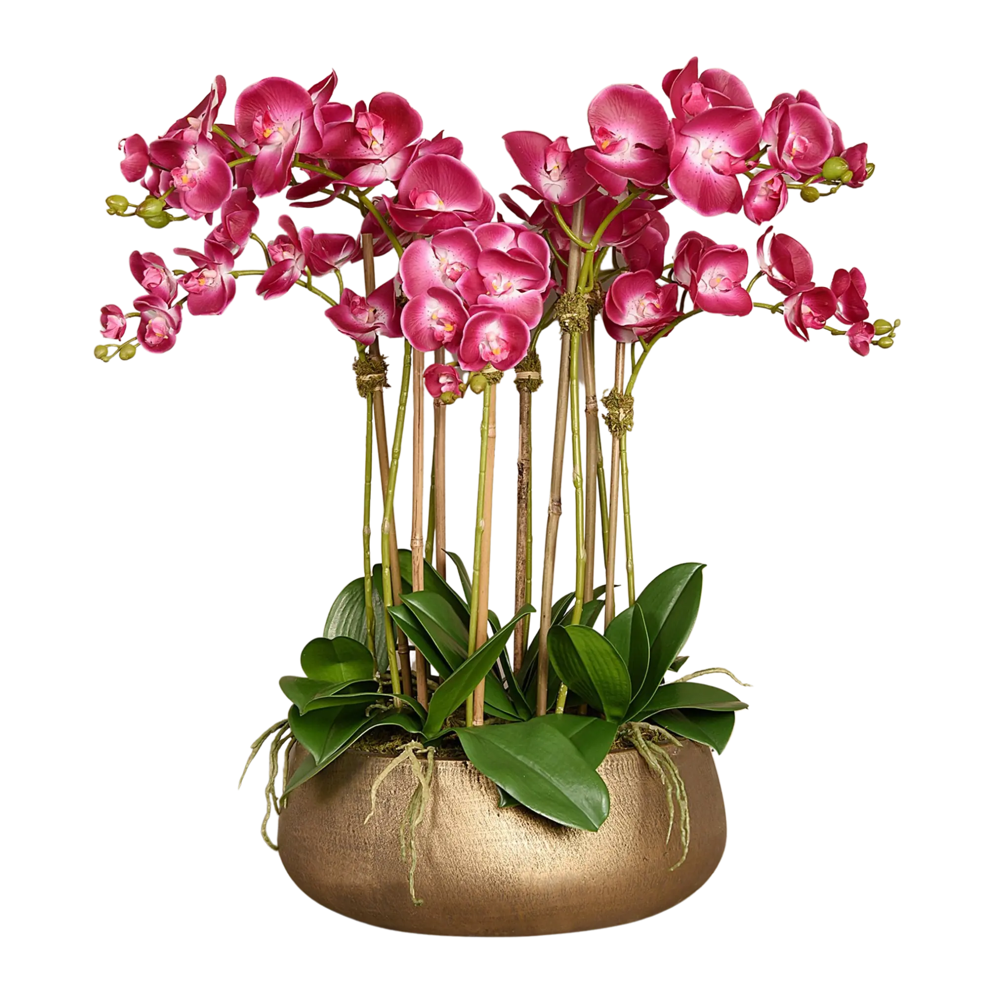 Faux floral arrangement - pink orchid centerpiece in gold pot - 28"-2