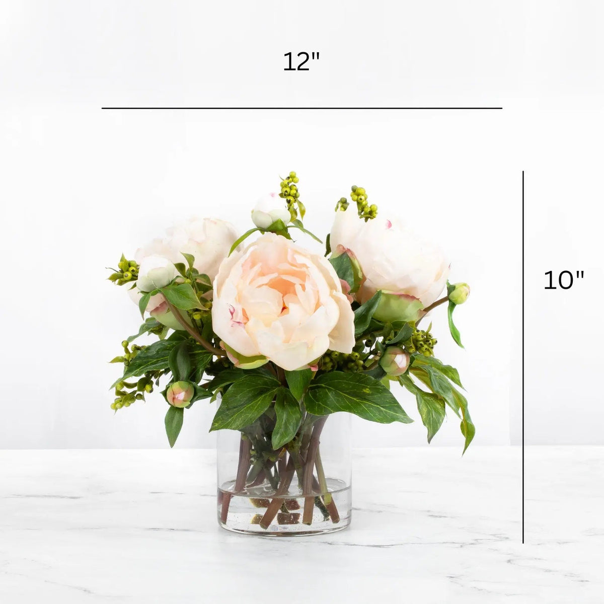 Faux Peony Arrangement in Glass Vase