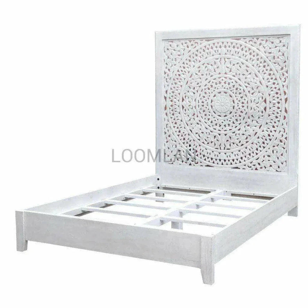 Feyloren Wooden White Bed Frame with Tall Headboard
