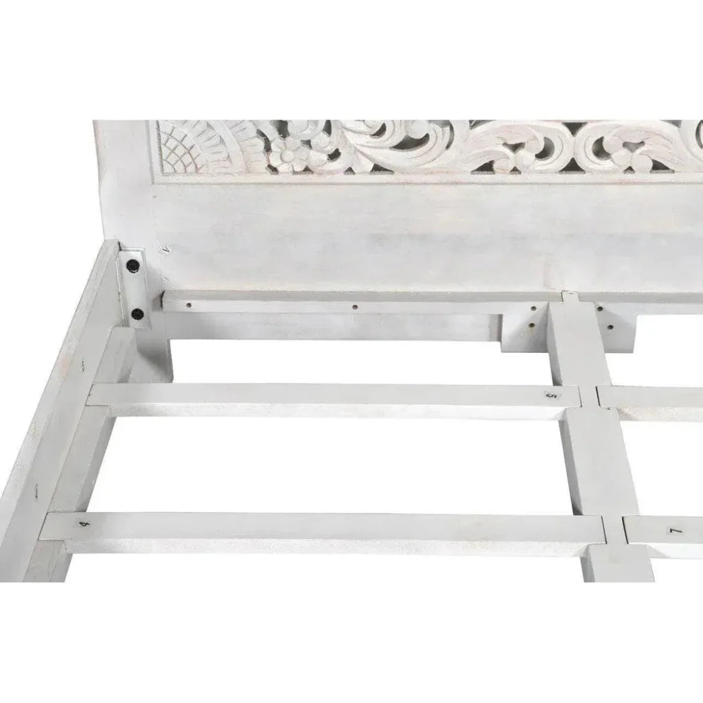 Feyloren Wooden White Bed Frame with Tall Headboard
