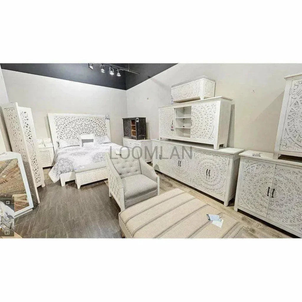 Feyloren Wooden White Bed Frame with Tall Headboard