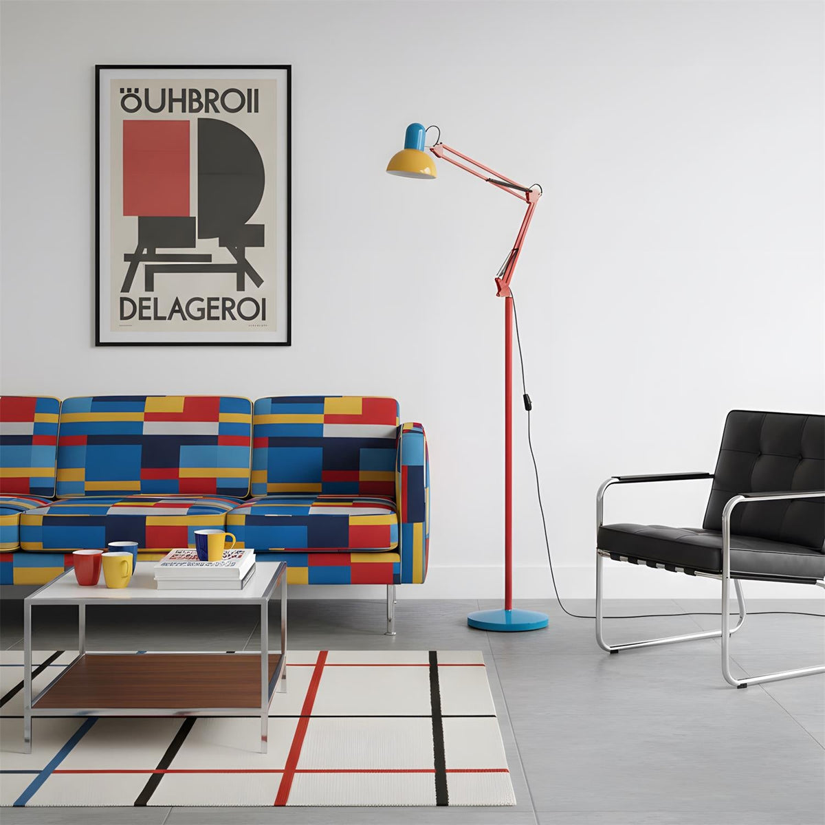Memphis Style Arc Floor Lamp with Adjustable Arm | Bold Color Block Light