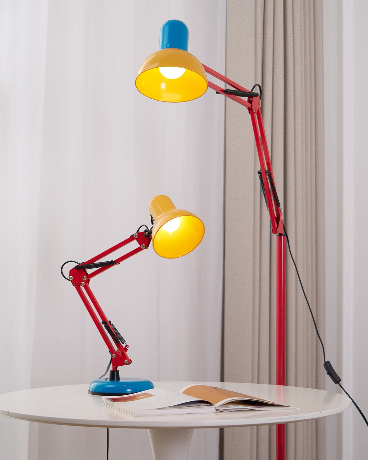 Memphis Style Arc Floor Lamp with Adjustable Arm | Bold Color Block Light