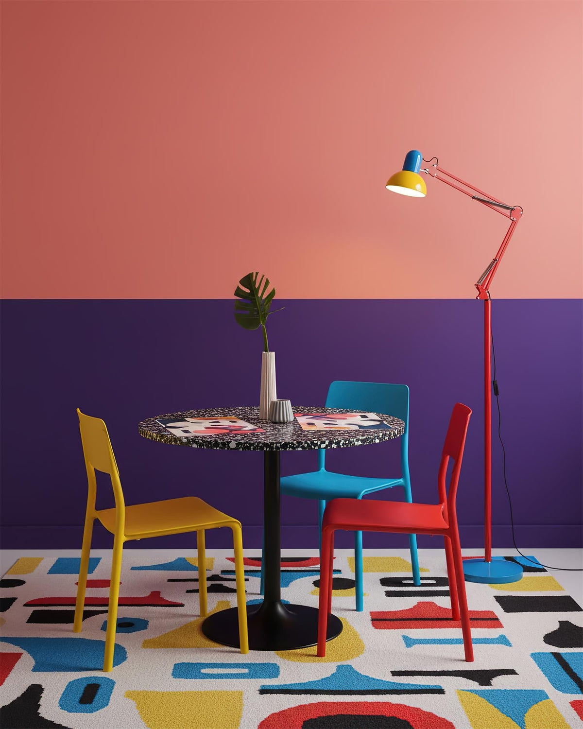 Memphis Style Arc Floor Lamp with Adjustable Arm | Bold Color Block Light