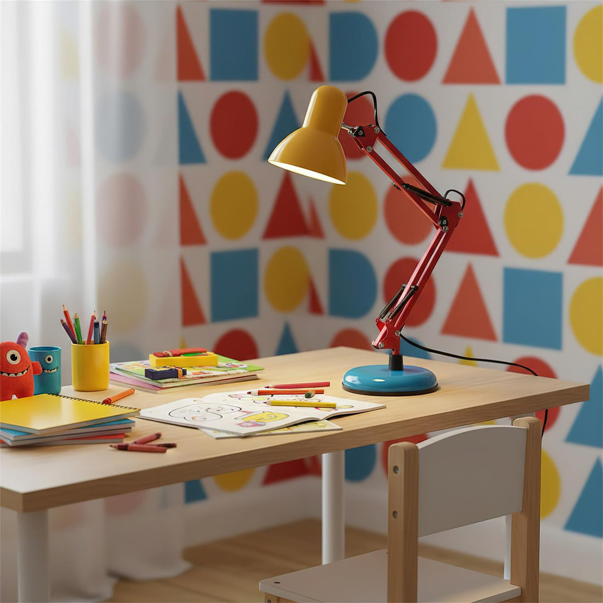 Primo | Memphis Style Adjustable Arm Table Lamp with Color Block Design for Desk Reading