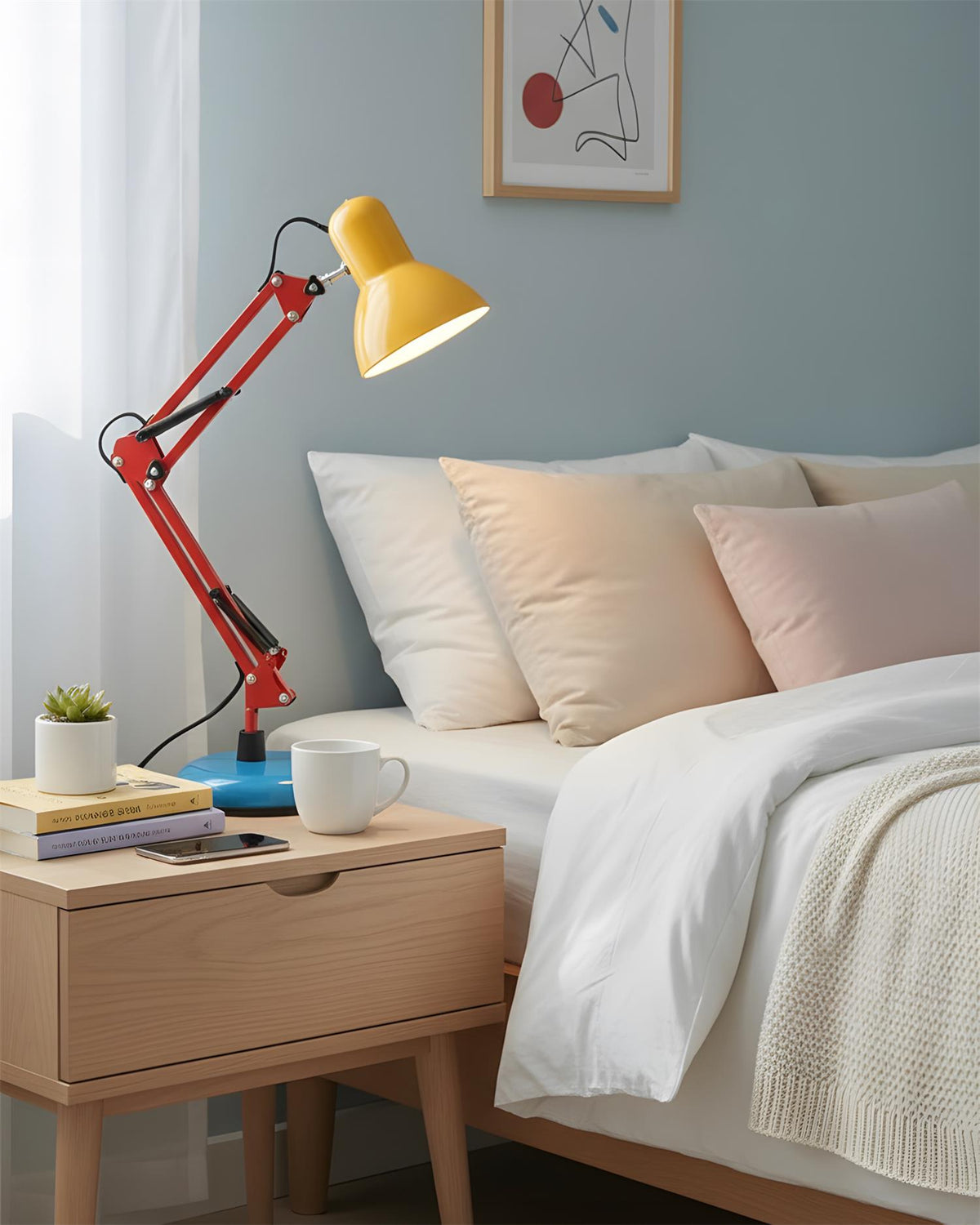Primo | Memphis Style Adjustable Arm Table Lamp with Color Block Design for Desk Reading