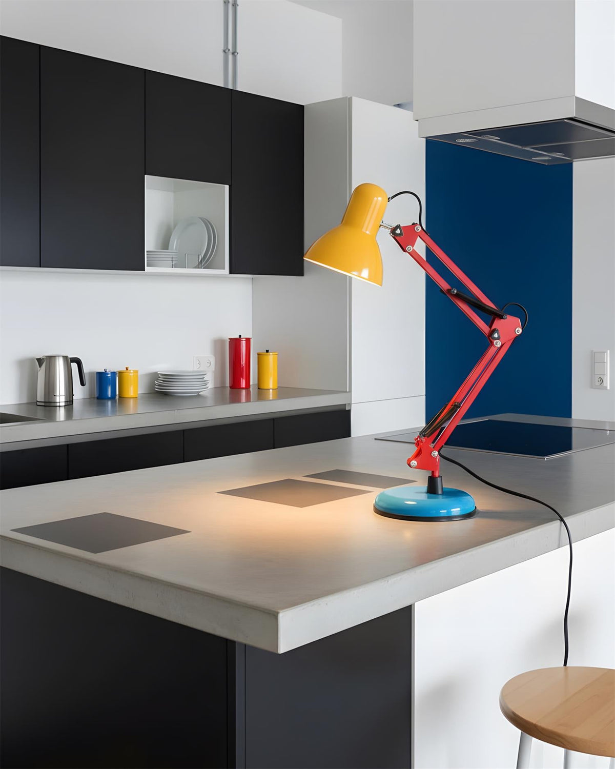 Primo | Memphis Style Adjustable Arm Table Lamp with Color Block Design for Desk Reading