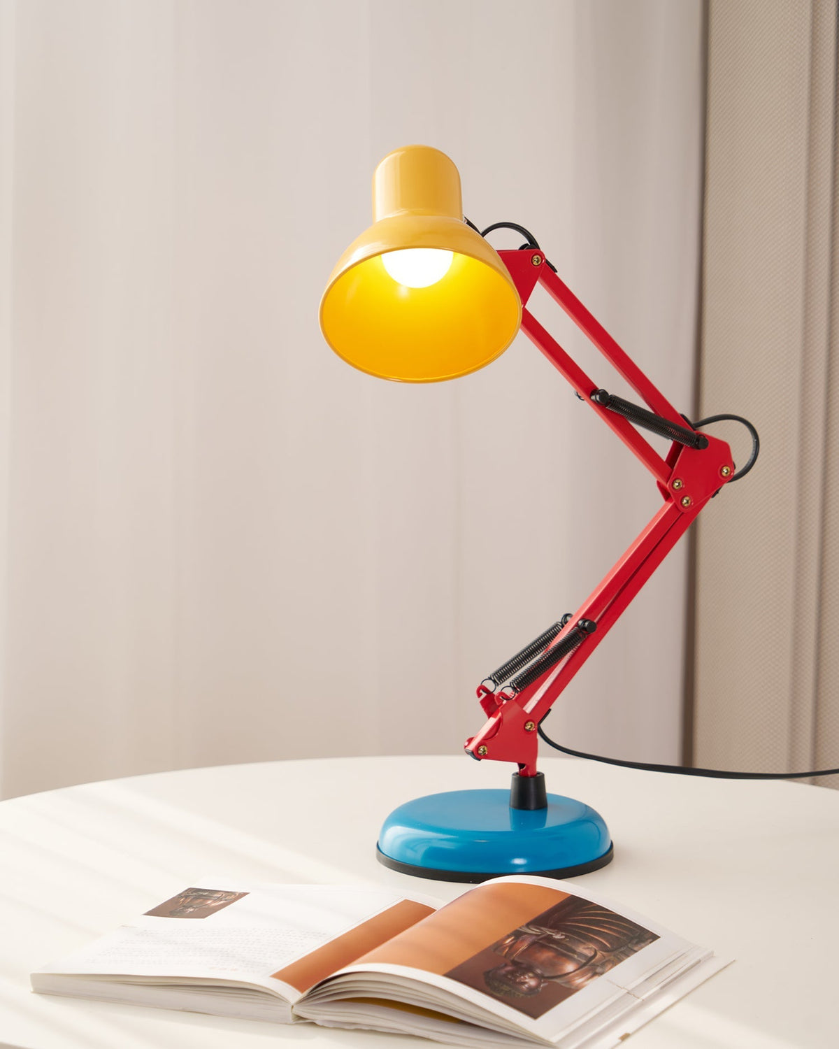 Primo | Memphis Style Adjustable Arm Table Lamp with Color Block Design for Desk Reading