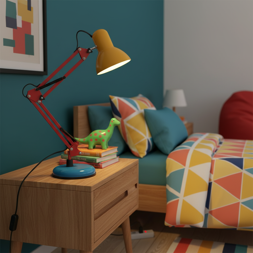 Primo | Memphis Style Adjustable Arm Table Lamp with Color Block Design for Desk Reading