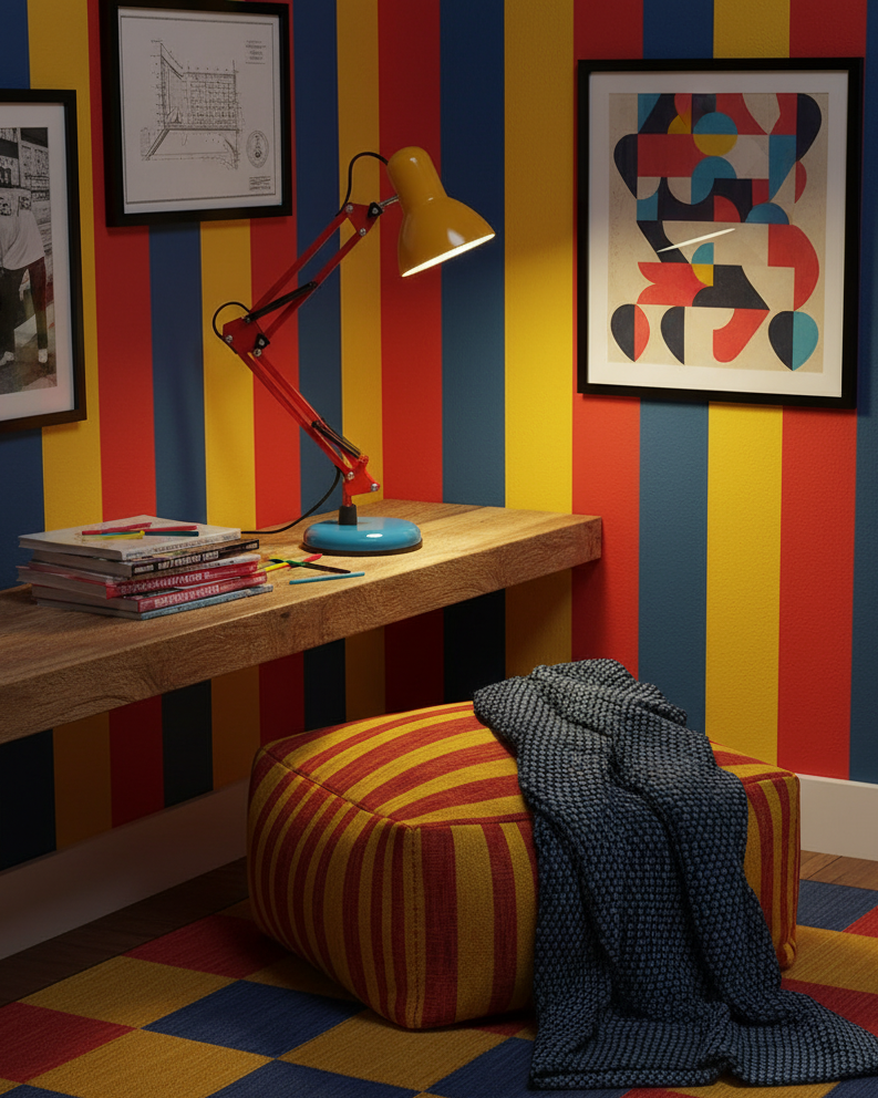 Primo | Memphis Style Adjustable Arm Table Lamp with Color Block Design for Desk Reading