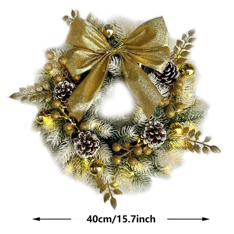 Golden Christmas Wreath with Pine Cones and Bow-4