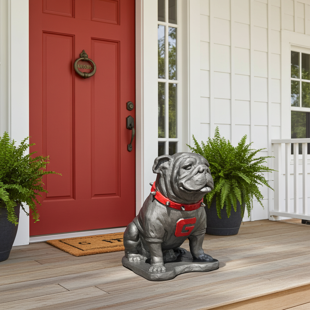 Pewter metal coating, Georgia Bulldogs Mascot Cement Sculpture for Garden, Yard, Home Decor and Porch.