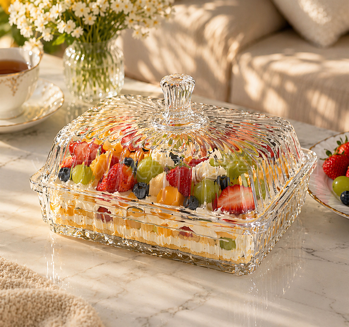Elegant Ribbed Crystal-Style Butter Dish