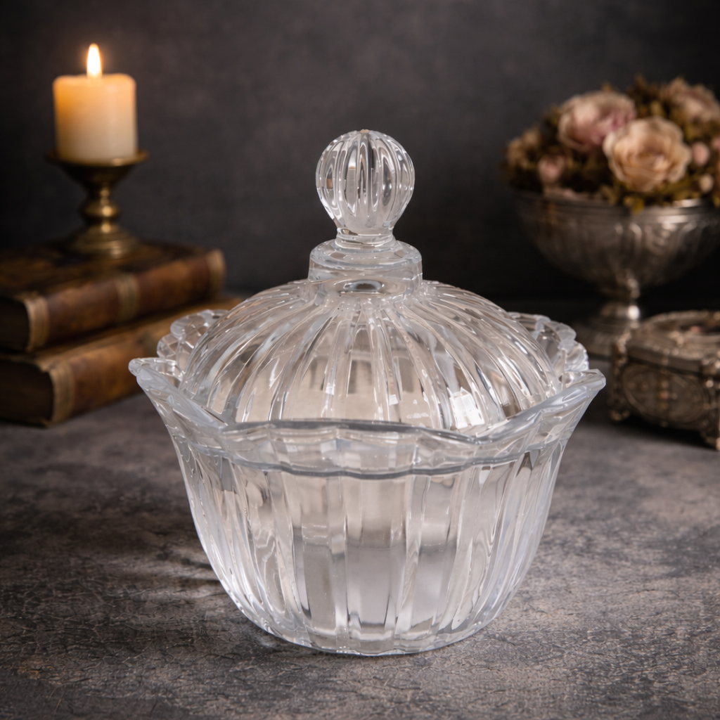 Big Clear Crystal Lidded Candy Dish