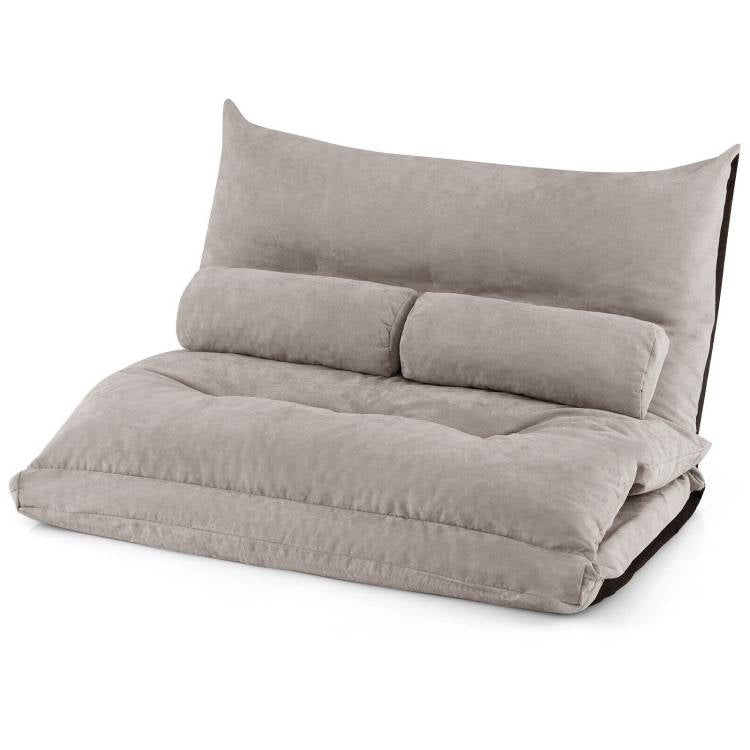 Modern Adjustable Floor Lounger Chair Sofa Bed with 2 Pillows in Grey-2