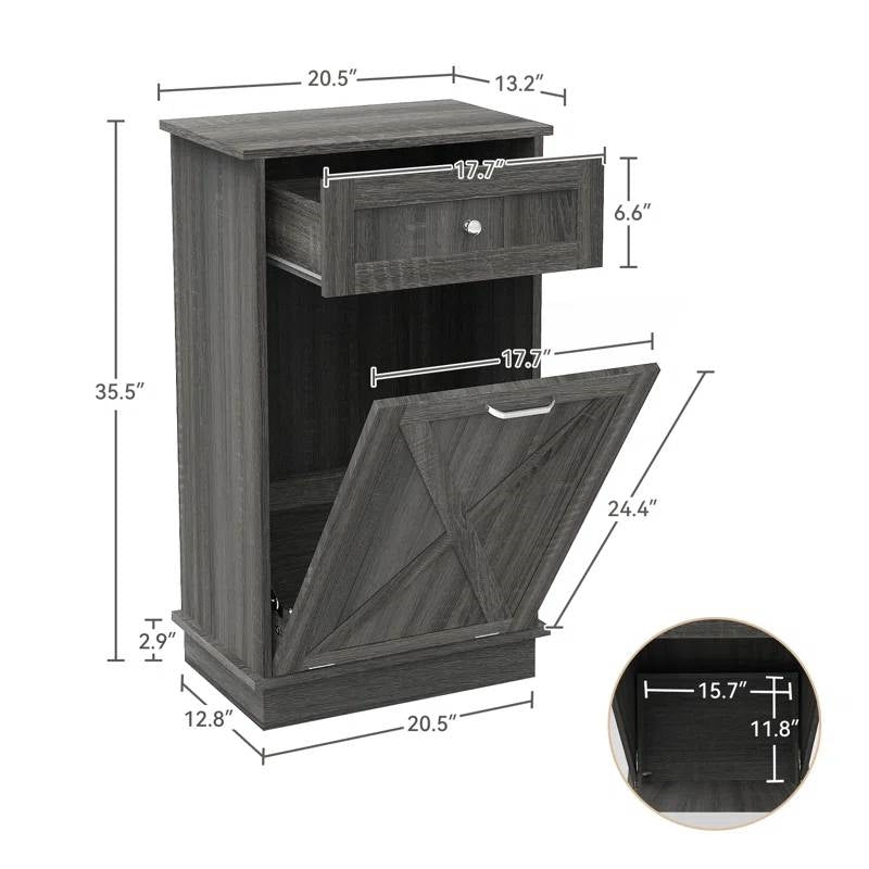 Odor Seal Trash Can Cabinet in Grey Finish - Accommodates 10-Gallon Trash Bin-4