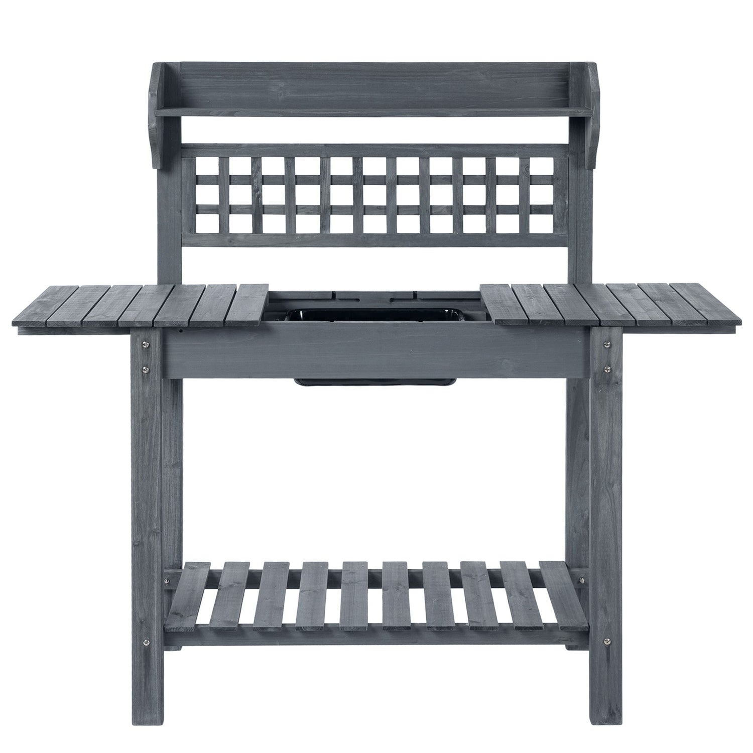 Outdoor Grey Wood Potting Bench Expandable Top with Food Grade Plastic Sink-0