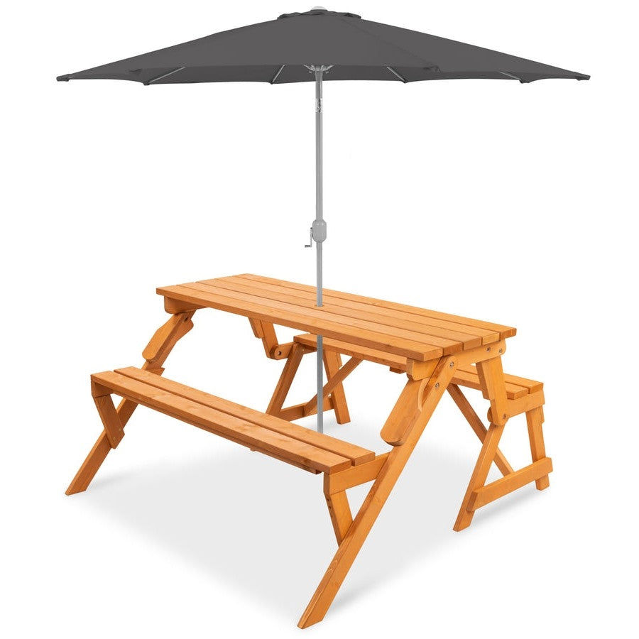 Outdoor Interchangeable 2 in 1 Multi-Use Wooden Picnic Table Garden Bench Umbrella Hole-4