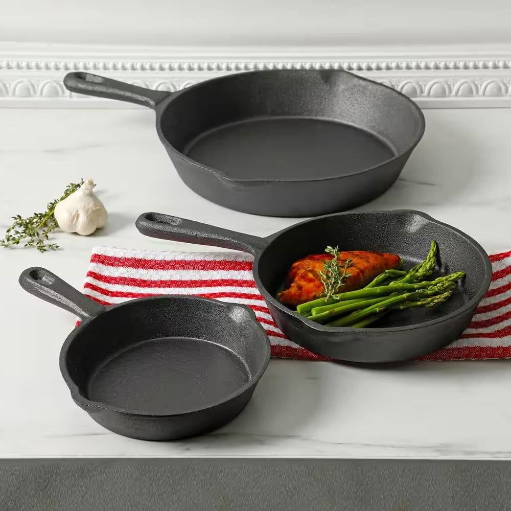 3-Piece Cast Iron Cookware Set with 8-inch 6-inch and 10-inch Skillet Frying Pan-0