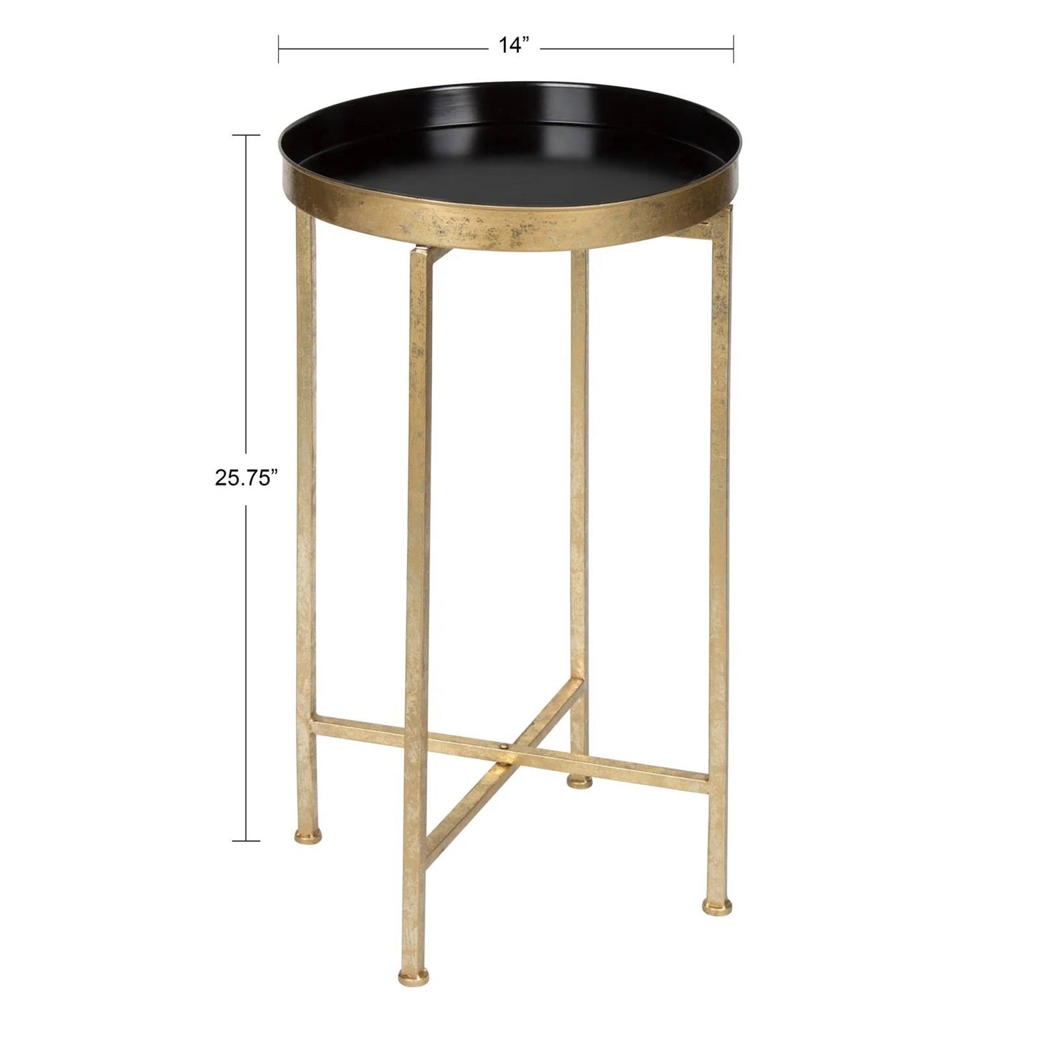 Gold Finish Metal Round Nightstand End Table with Removable Black Tray Top-4