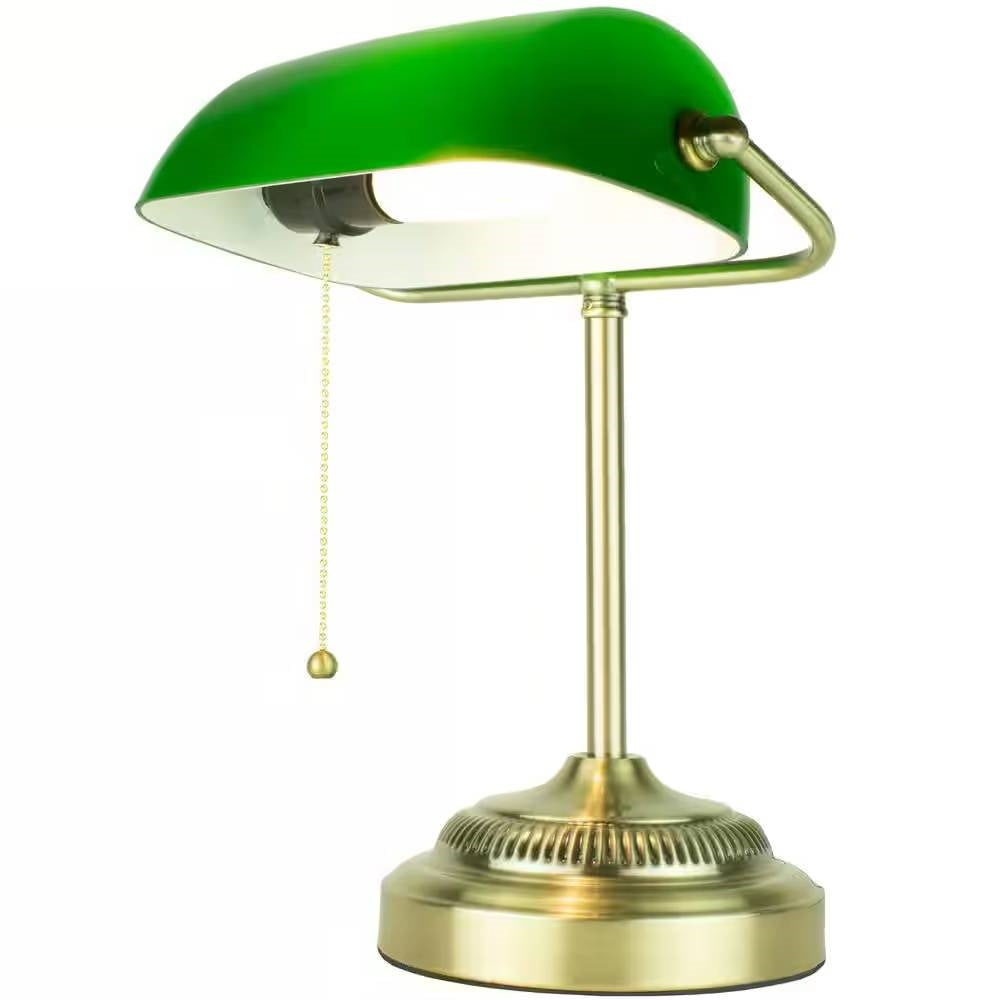 Classic Brass Bankers Lamp Desk Light Table Lamp with Green Glass Shade-0