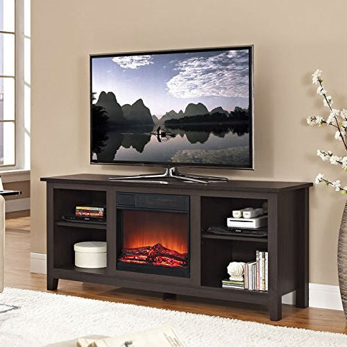 Espresso Wood TV Stand with Electric Fireplace Heater Insert-0