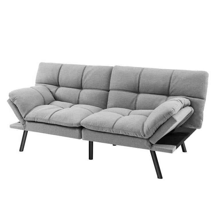 Modern Mid-Century Grey Imitation Linen Upholstered Futon Sleeper Sofa Bed-0