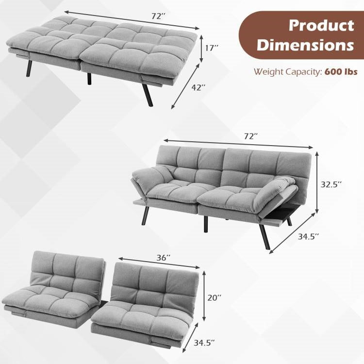 Modern Mid-Century Grey Imitation Linen Upholstered Futon Sleeper Sofa Bed-4