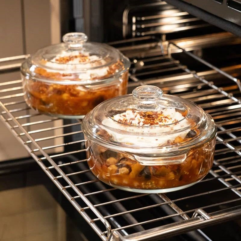 Set of 2 - 1-Quart Glass Dutch Oven Casserole Bakeware Baking Dishes with Lids-2