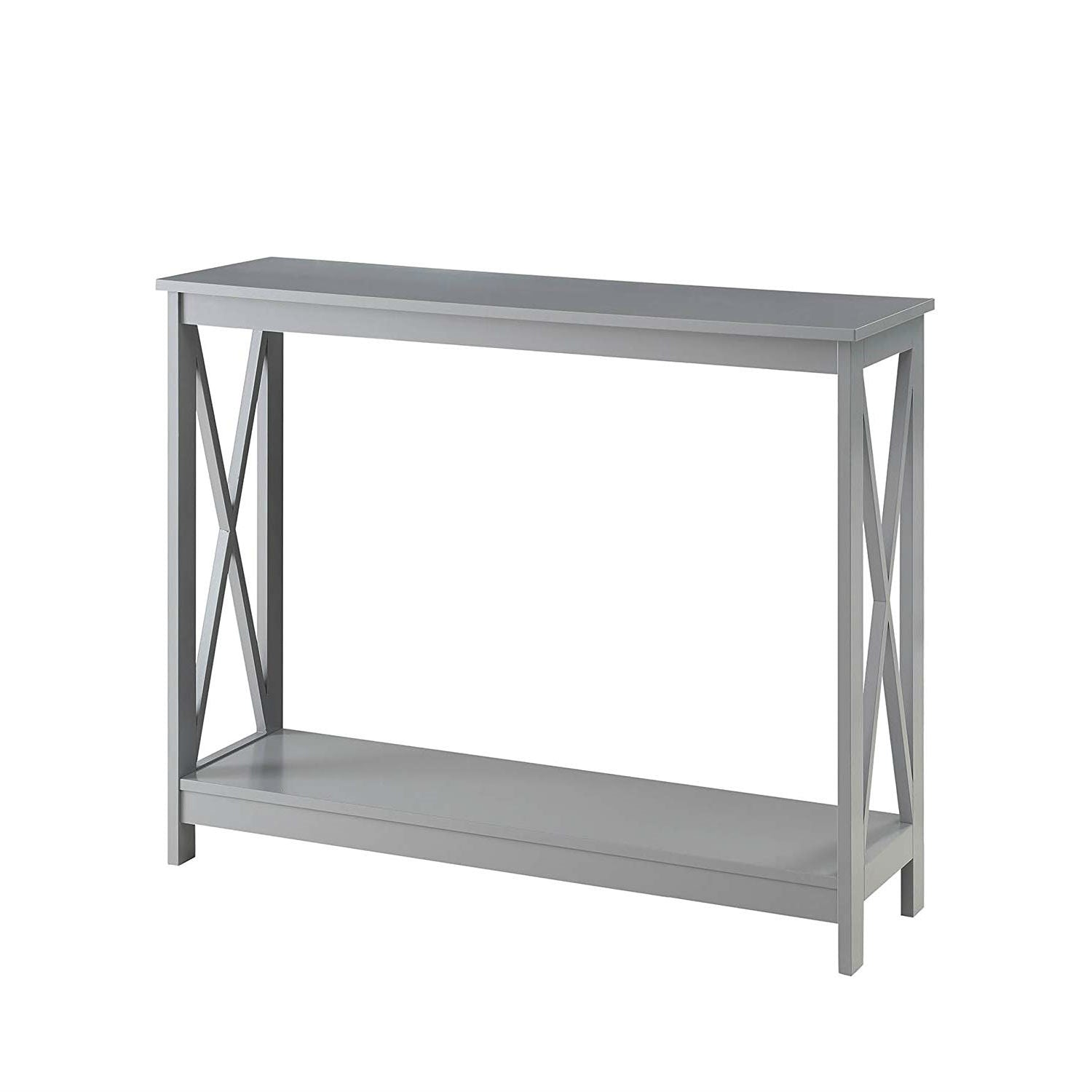 Grey Wood Console Sofa Table with Bottom Storage Shelf-1