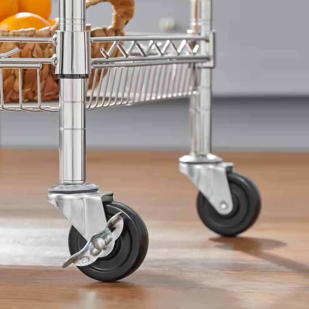 Kitchen Island Cart with Stainless Steel Top and 2 Bottom Storage Shelves-4