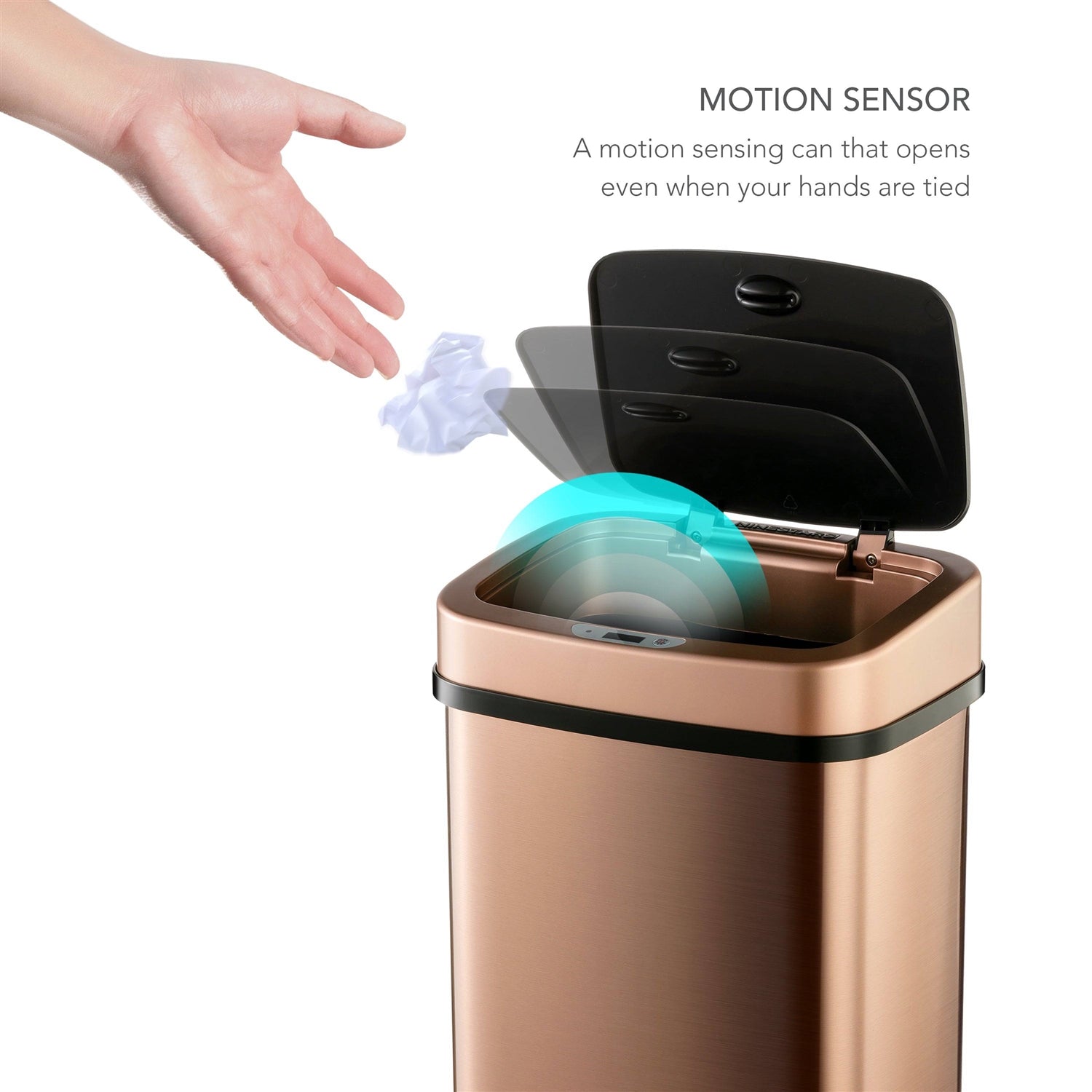 3-Gallon Motion Sensor Touchless Stainless Steel Trash Can in Copper Gold Finish-2