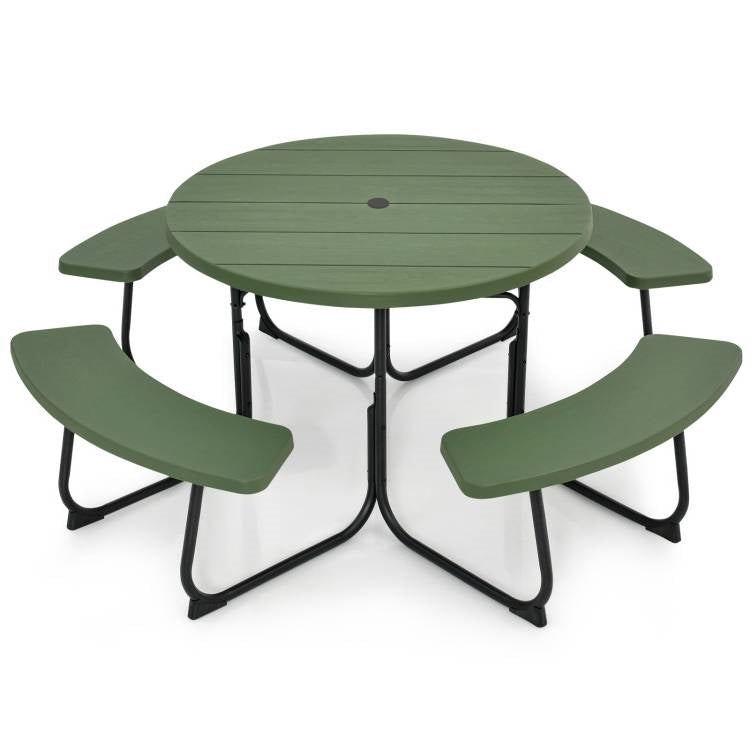 Green All Weather 8 Seater Picnic Table Umbrella Hole-0