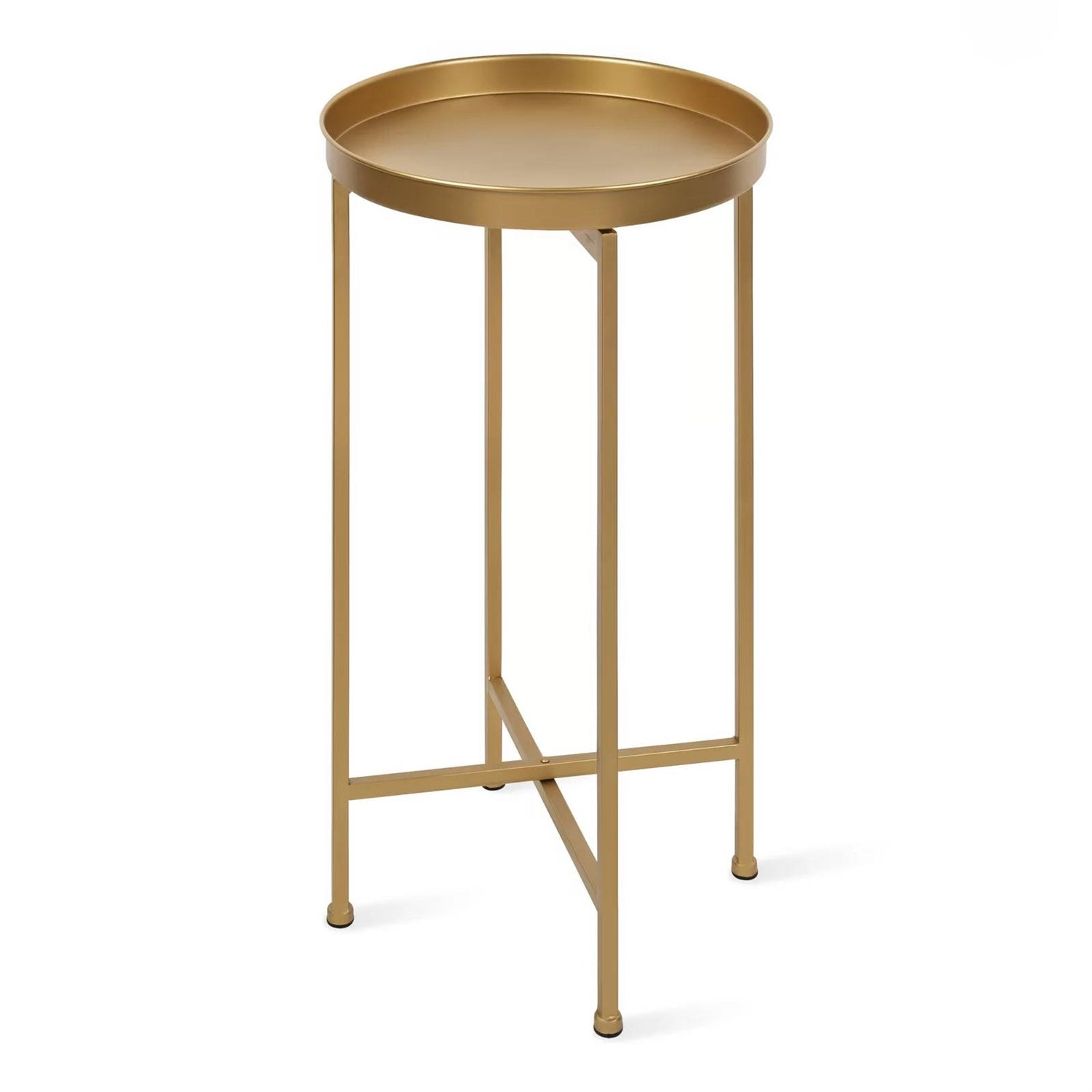 Classic Gold Finish Metal Round End Table Nightstand with Removable Tray Top-2