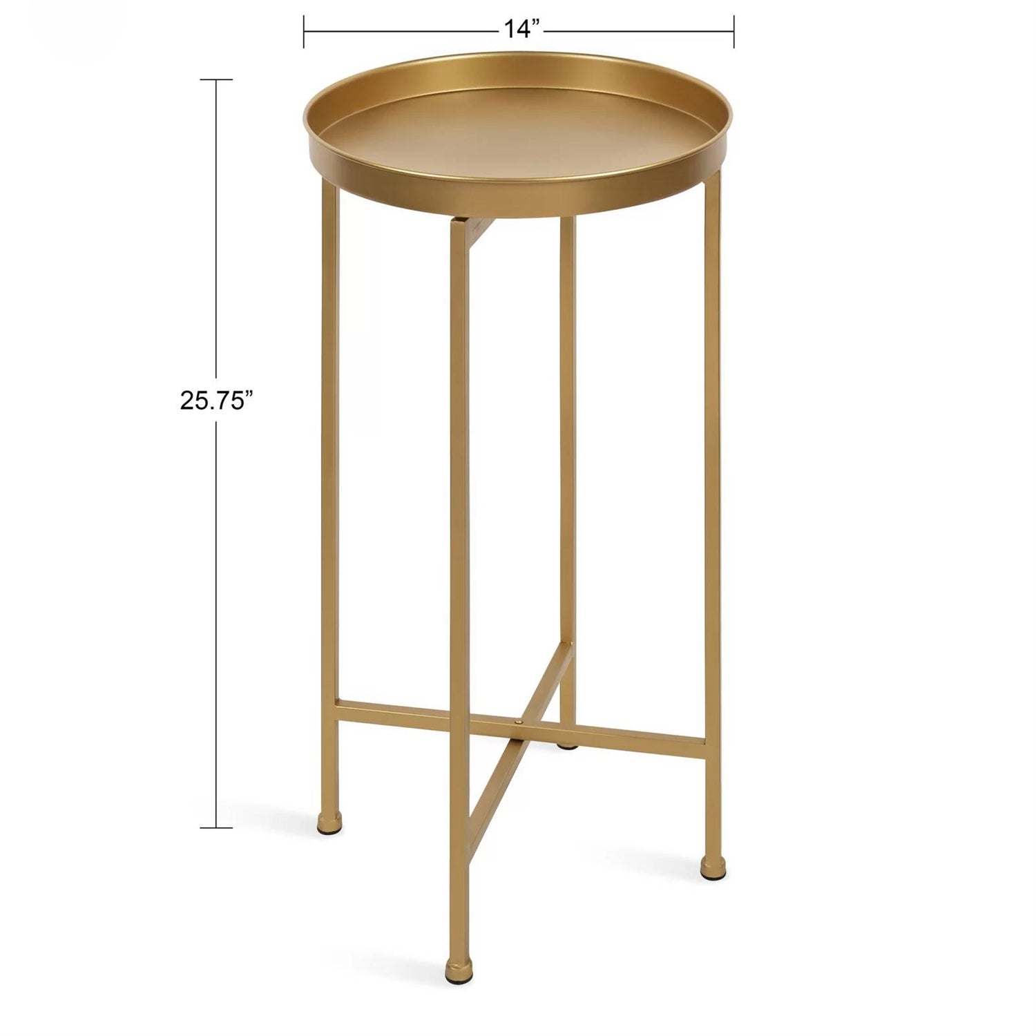 Classic Gold Finish Metal Round End Table Nightstand with Removable Tray Top-4