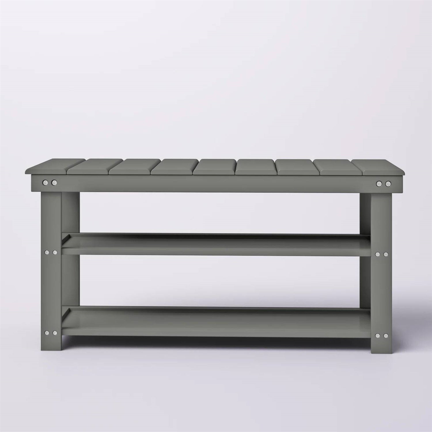 Grey Wood 2-Shelf Shoe Rack Storage Bench For Entryway or Closet-2