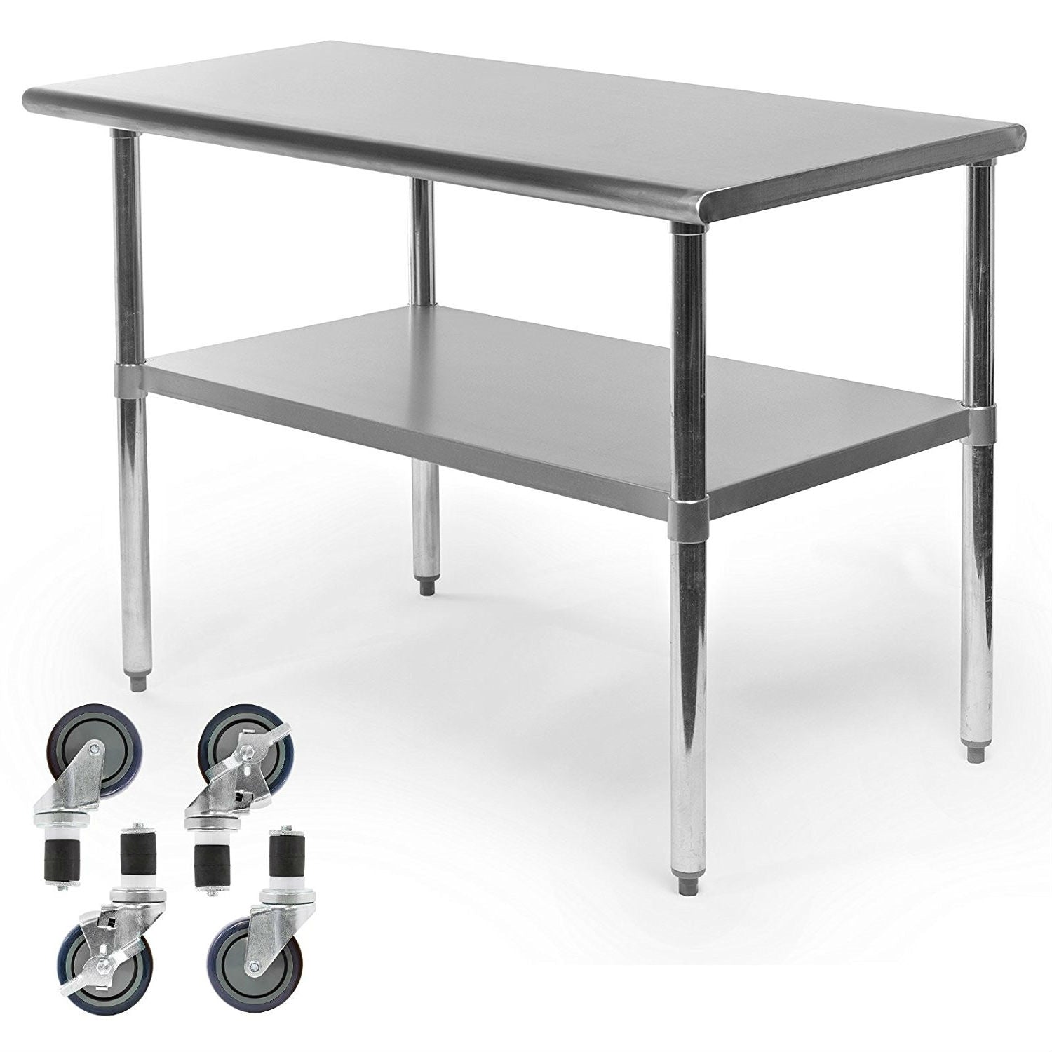 Stainless Steel 48 x 24-inch Kitchen Prep Table with Casters-2