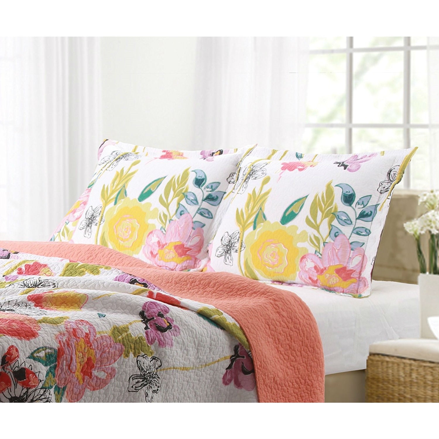 Full / Queen Cotton Quilt Set Multi-Color Floral Pattern-1